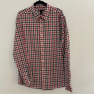 GAP Shirt Men's XL Slim Fit Poplin Red Plaid Button Down L Sleeved Office Casual